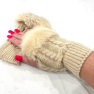 Cozy Knit Fingerless Gloves with Faux Fur Trim